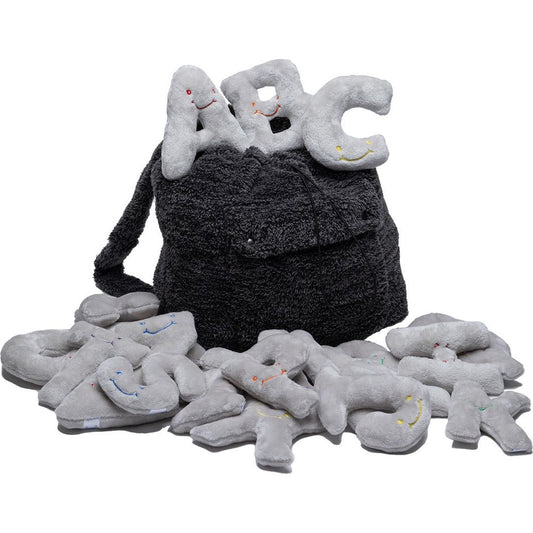 Alphabet Plush Set - Dove Grey Letters with Dark Grey Backpack