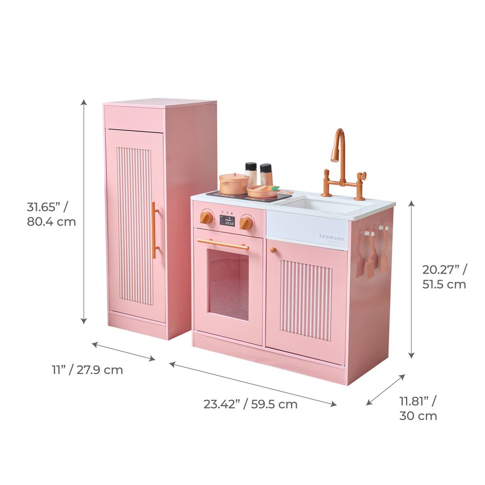 Little Chef Chester Wooden Play Kitchen with Large Fridge & Sink - Pink