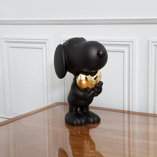 Snoopy Matte Black Figure with Chrome Gold Heart - 21.6"
