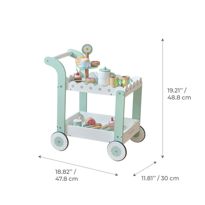 Afternoon Sip Wood Dessert Cart with 21 Pieces & Rotatable Wheels