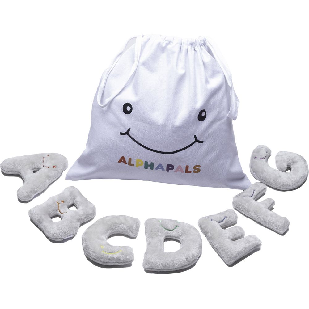 Alphabet Mini Plush Set - Dove Grey Letters with White Drawstring Bag