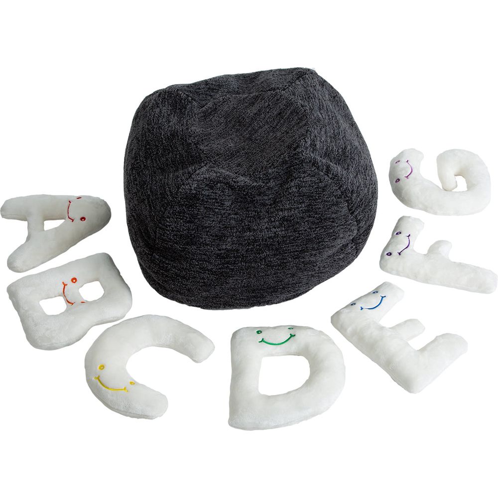 Alphabet Plush Set - Cream Letters with Dark Grey Bag