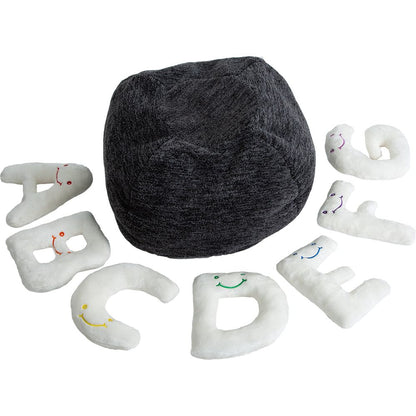 Alphabet Plush Set - Cream Letters with Dark Grey Bag