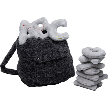 Alphabet Plush Set - Dove Grey Letters with Dark Grey Backpack