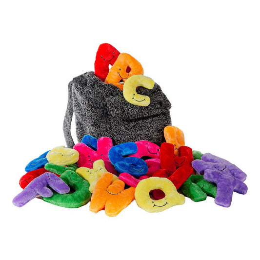 Alphabet Plush Set - Rainbow Letters with Dark Grey Backpack