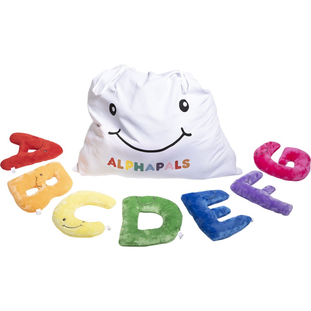 Alphabet Plush Set - Rainbow Letters with White Drawstring Bag