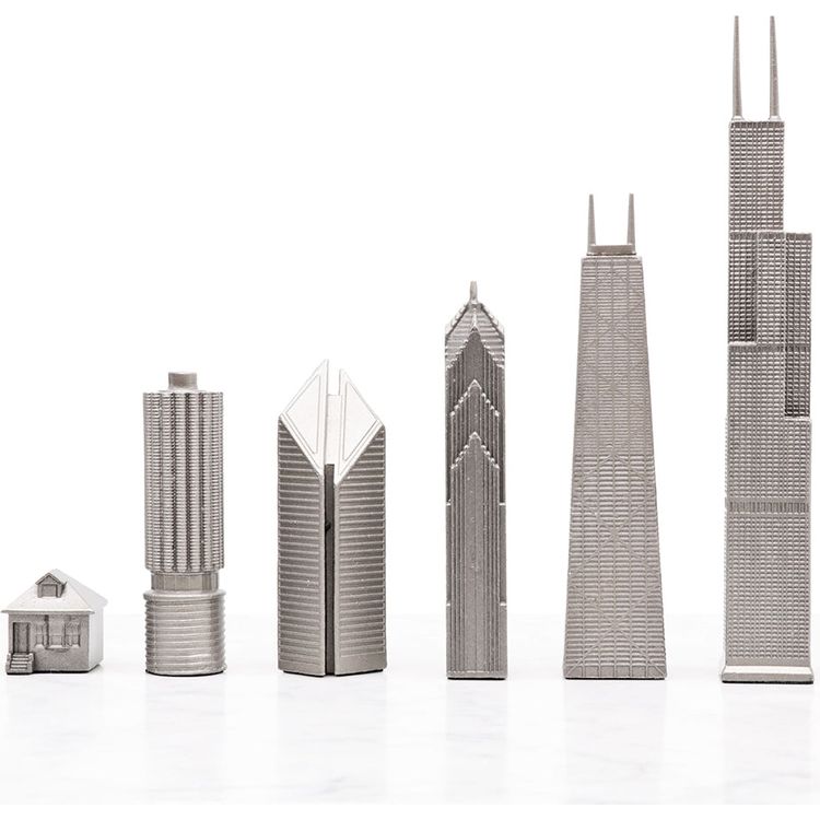 Chicago Edition Stainless Steel Chess Set with Marble Hatch Board