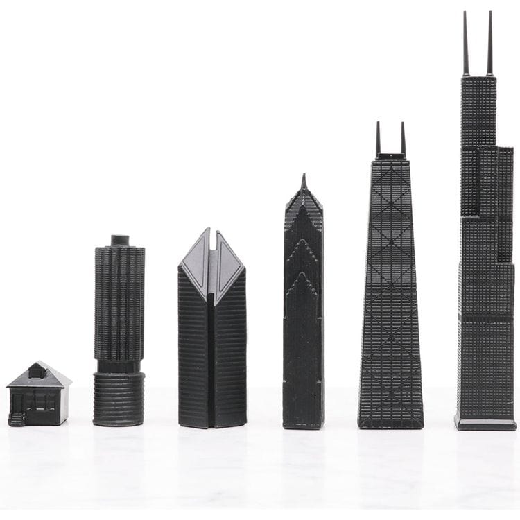 Chicago Edition Stainless Steel Chess Set with Wood Map Board