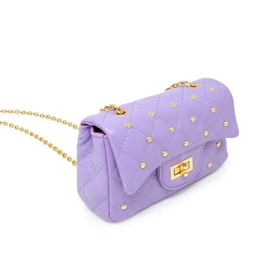Classic Quilted Stud Handbag - Purple