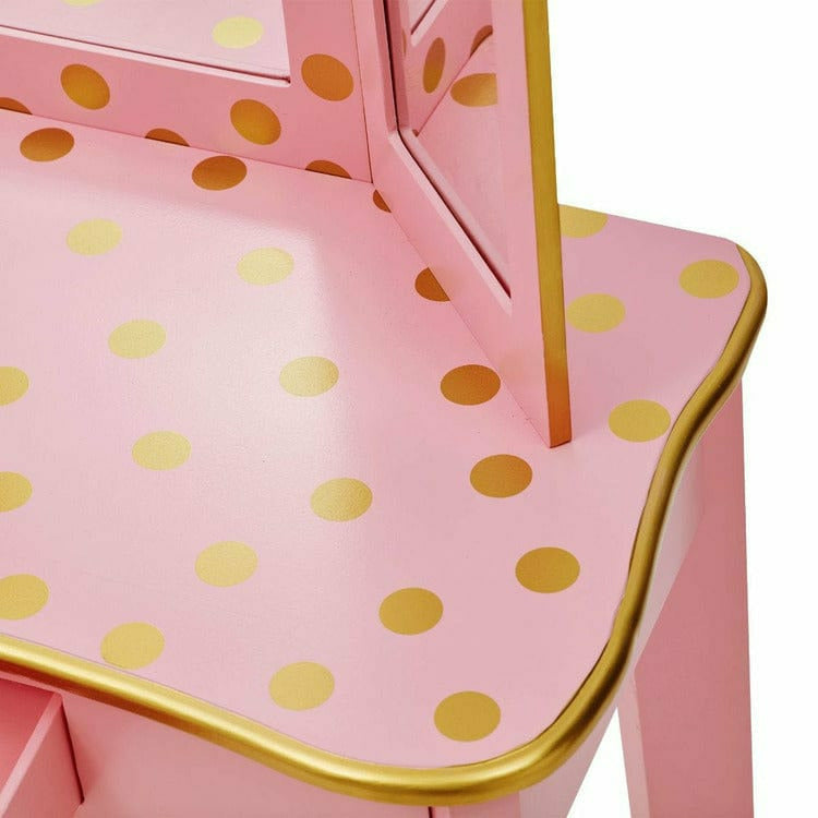 Gisele Polka Dot Vanity with Mirror & Stool - Pink
