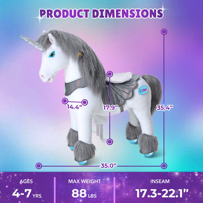 Grey Unicorn Model Y Ride on Toy - 4-7 Years