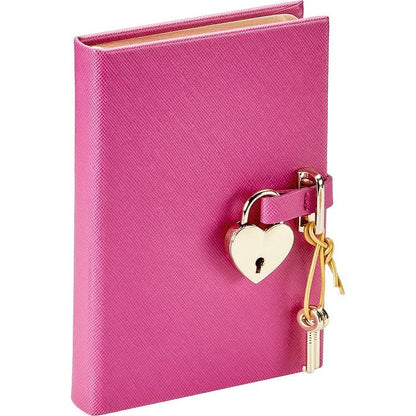 Heart Lock Journal in Pink Saffiano Leather