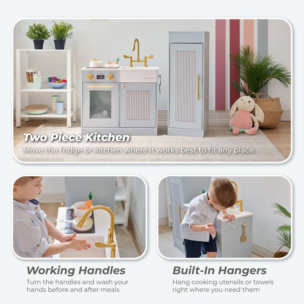 Little Chef Chester Wooden Play Kitchen with Large Fridge & Sink - Blue