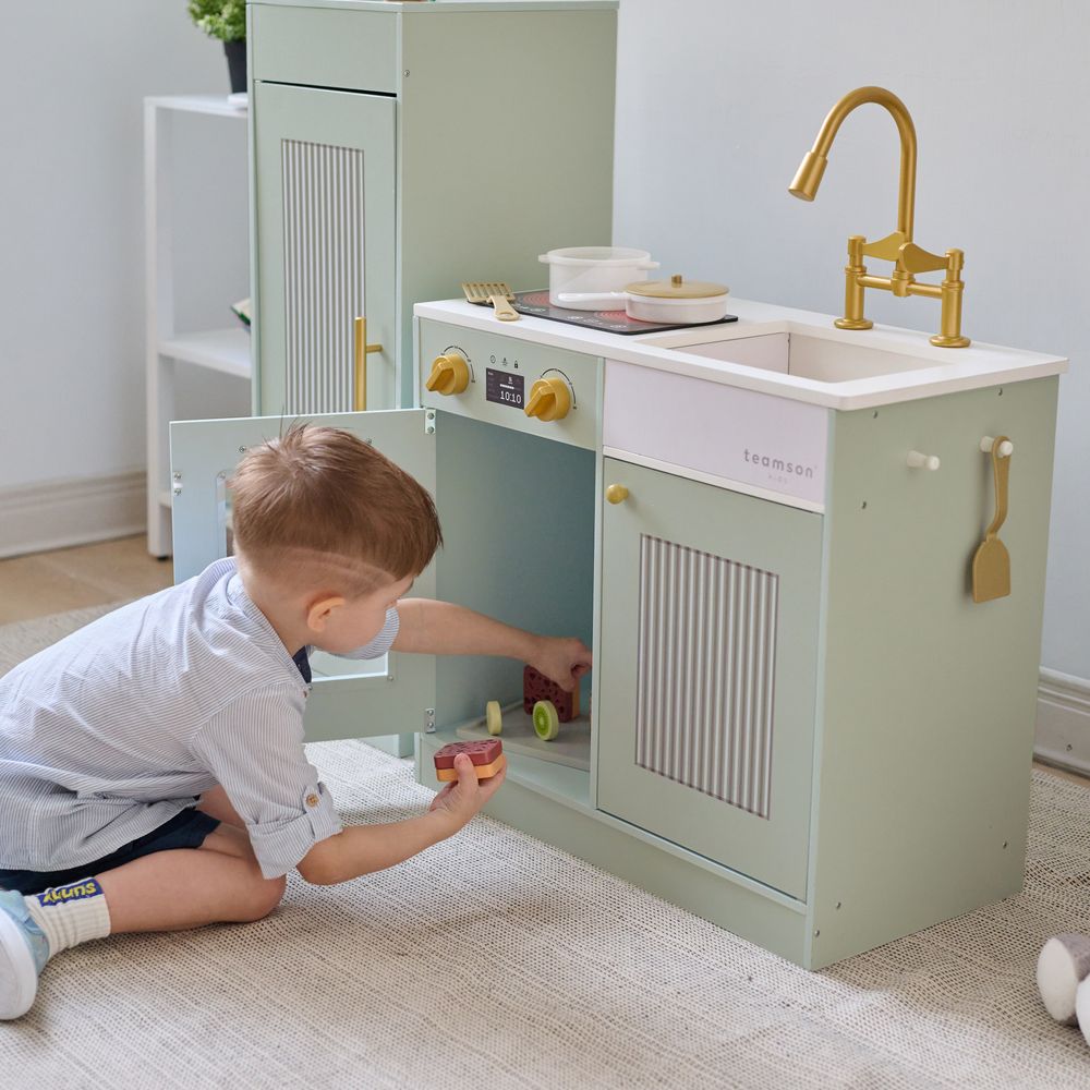 Little Chef Chester Wooden Play Kitchen with Large Fridge & Sink - Green