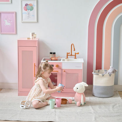 Little Chef Chester Wooden Play Kitchen with Large Fridge & Sink - Pink