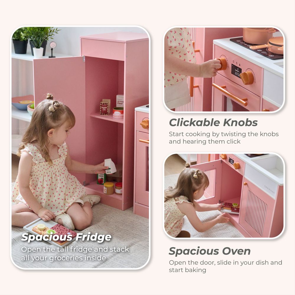 Little Chef Chester Wooden Play Kitchen with Large Fridge & Sink - Pink