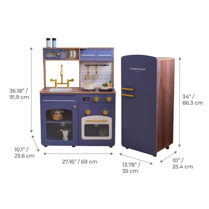 Little Chef Normandy Wooden Play Kitchen with Modular Fridge & Sink - Blue