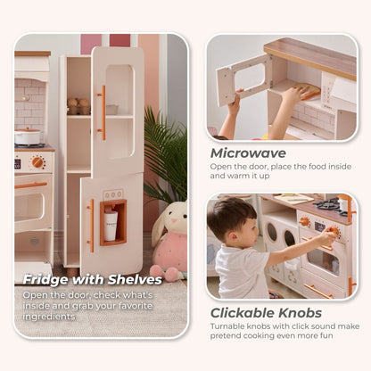 Little Chef Savannah Wooden Play Kitchen with 3 Modular Pieces - Cream