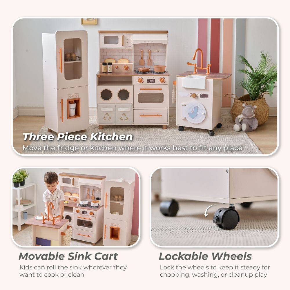 Little Chef Savannah Wooden Play Kitchen with 3 Modular Pieces - Cream