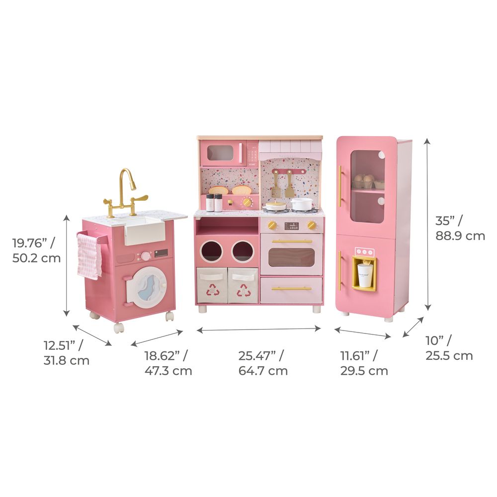 Little Chef Savannah Wooden Play Kitchen with 3 Modular Pieces - Pink