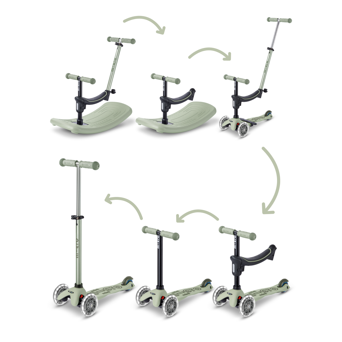Mini Deluxe Rock & Go LED Scooter - Olive Sage