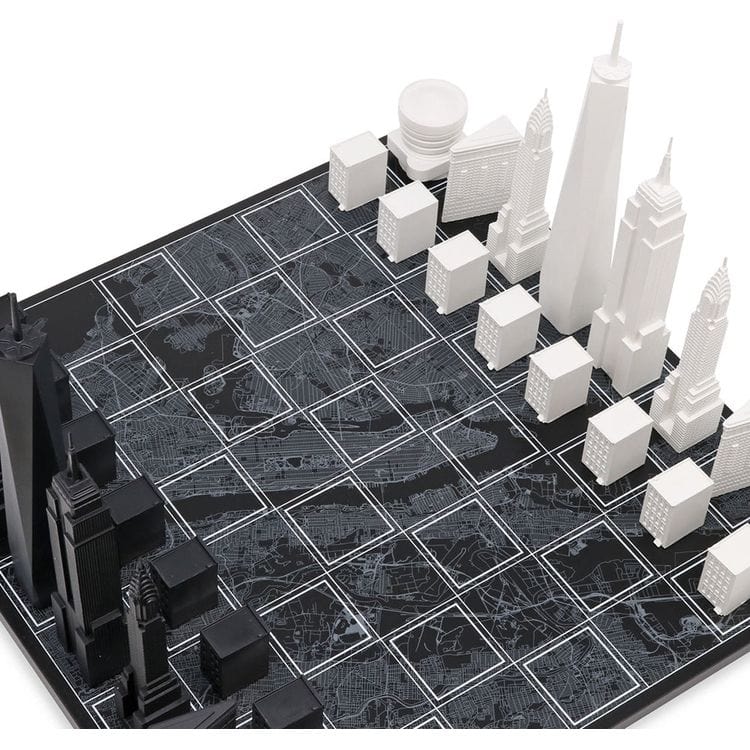 New York City Edition Acrylic Chess Set with Wood Map Board
