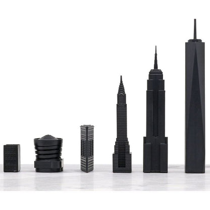 New York Versus Los Angeles Acrylic Chess Set with Black and White Wood Hatch Board