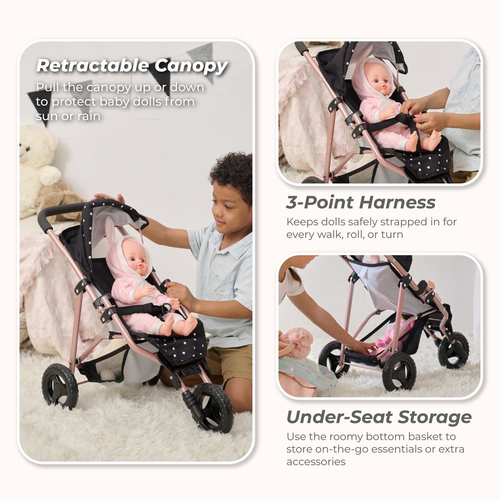 Olivia's Little World Pin Up Doll Jogging Stroller & Retractable Canopy - Black
