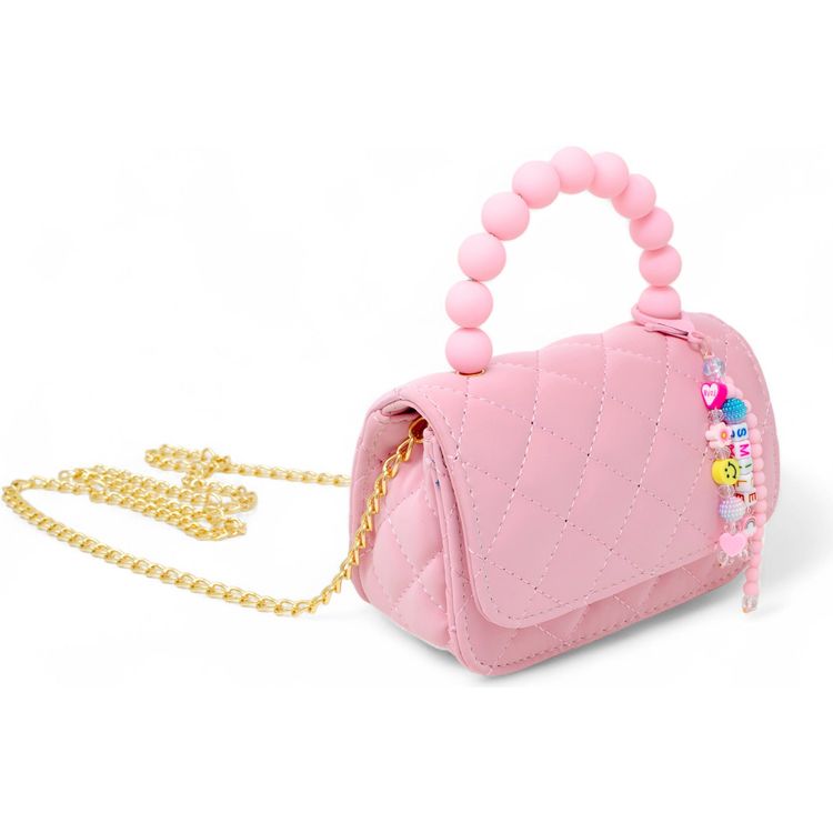 Pearl Handle Message Charm Handbag - Pink