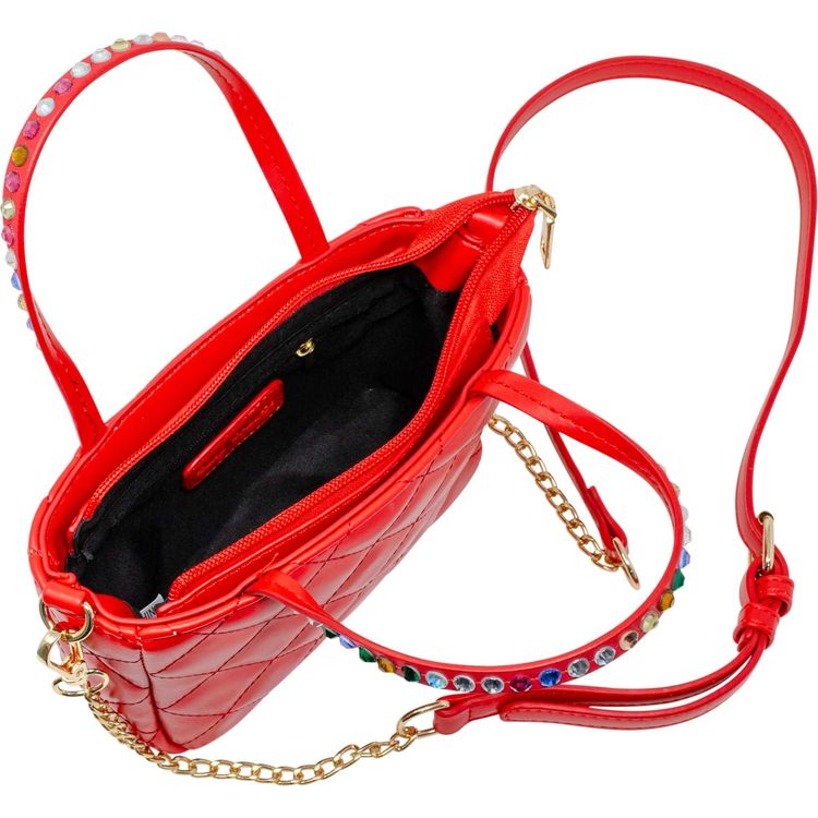 Quilted Rhinestone Tote Bag - Red