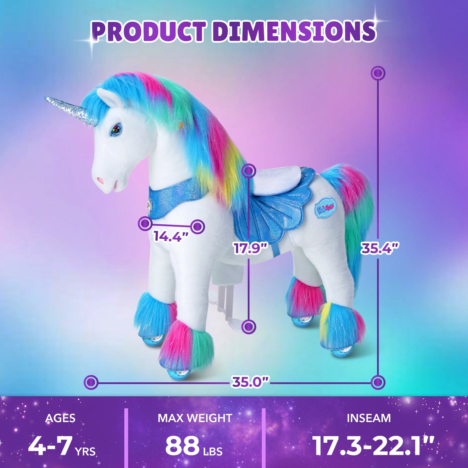 Rainbow Unicorn Model Y Ride on Toy - 4-7 Years