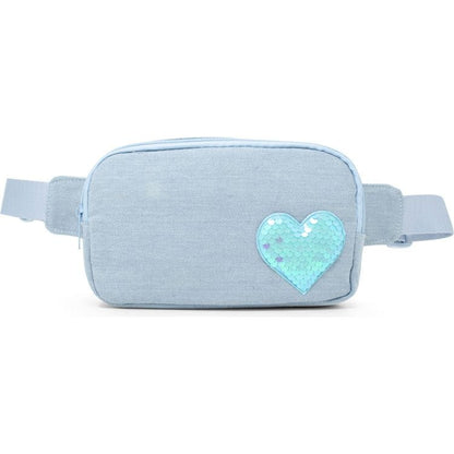 Sequin Heart Belt Bag for Kids - Blue (Denim)