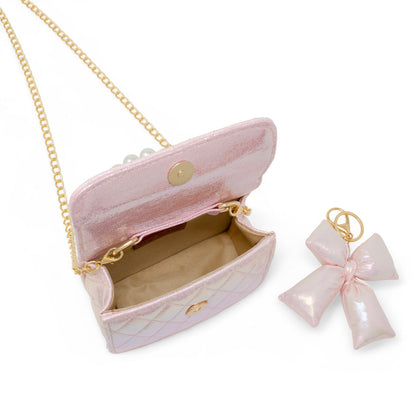 Shiny Quilted Fluffy Bow Handbag - Pink