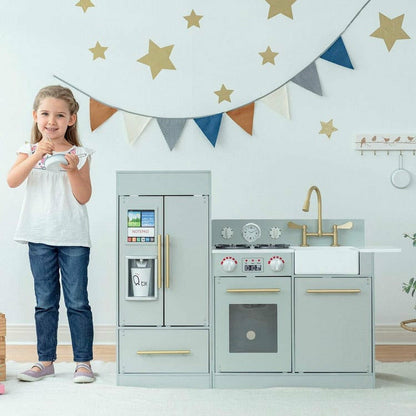 Teamson Kids Little Chef Charlotte Modern Modular Wooden Play Kitchen, Grey/Gold