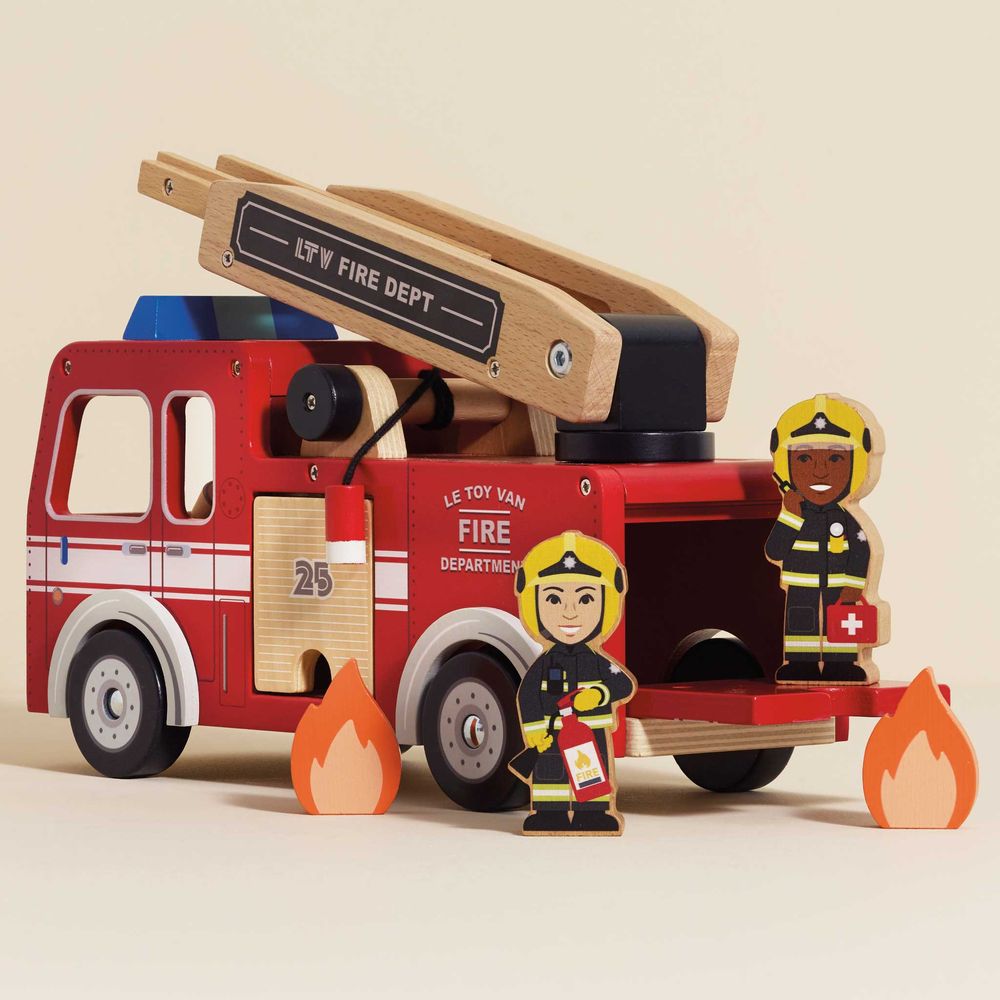 Wood Fire Engine with Firefighters