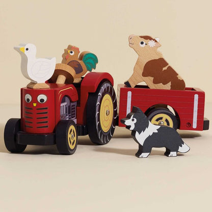 Wooden Farmyard Tractor & Trailer Toy