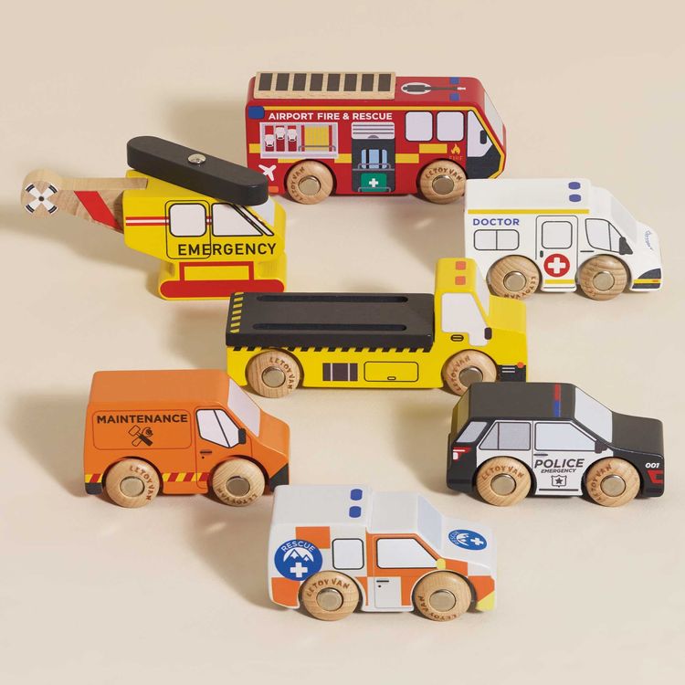 Wooden Set of 7 Emergency Vehicles